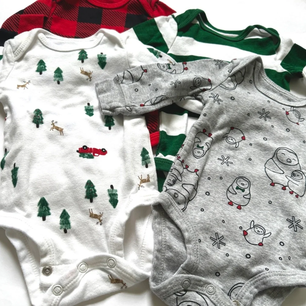 Carter's Christmas Long Sleeve Onesies Bundle 4 Winter Size 3M